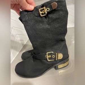 VINCE CAMUTO Black/ Gold Buckle Boots